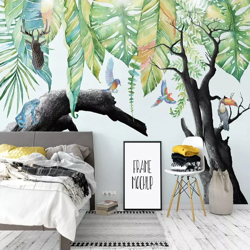 Custom 3D Wall Murals Modern Tropical Rain Forest Plant ...