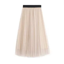 Женские юбки средней длины, плиссированная юбка из тюля, Женская юбка, весна-лето, Корейская эластичная высокая талия, сетчатая юбка-пачка, длинная юбка