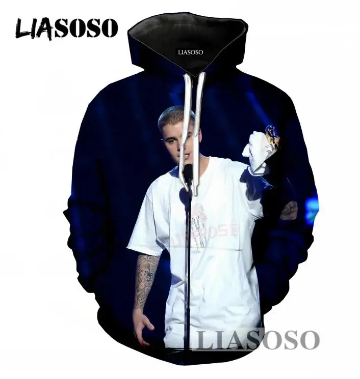 LIASOSO Large Size Men/Women Hoodies Hipster Long Sleeve Sweatshirt 3D Print Singer Justin Bieber Pullover Hoodies Clothing T699