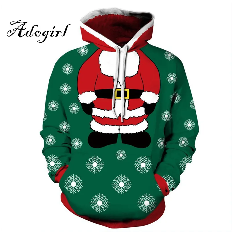 Adogirl 2017 Christmas Women Men Santa Claus Snowflake 3d Print Hooded Sweatshirt-4
