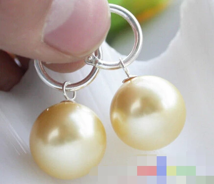 

free shipping 00173 YELLOW ROUND SHELL PEARL DANGLE EARRING SILVER