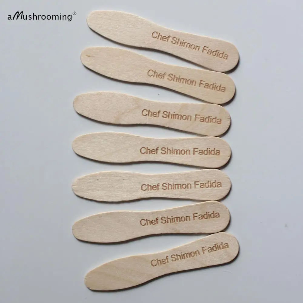 Ice Cream Scoop Natural Birch Wood Disposable Mini Spatulas Engrave for Lotion Cream Cosmetic