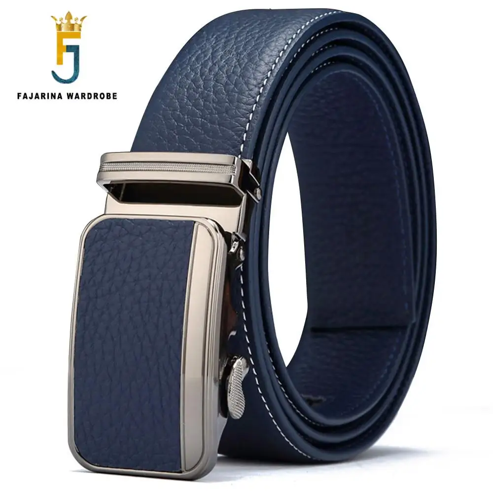 

FAJARINA Men's Top Quality Pure Cowhide Belts Fashion 100% Genuine Leather Cover Automatic Blue 3.5cm Width Belt Men N17FJ417