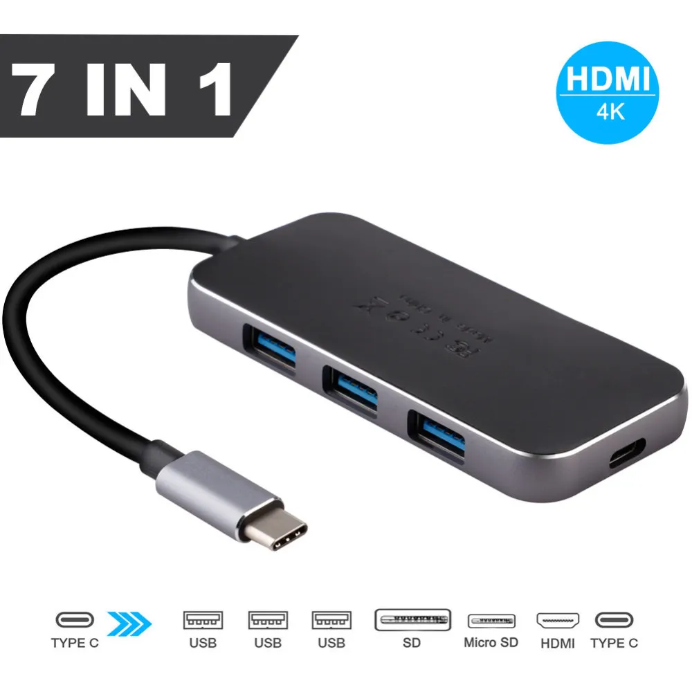 Usb-концентратор 9 в 1 Thunderbolt 3 type C адаптер док-станция 2 USB 3,0 порт 4K HDMI 1080P VGA RJ45 Gigabit Ethernet для Macbook Pro PC - Цвет: 7 in 1