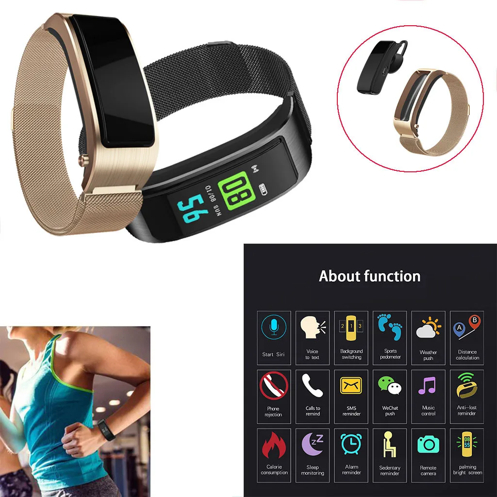 

2 in1 Bluetooth Smart Watch Bracelet Multifunction Wristband with Headset smart fitness bracelet tracker smart band watches