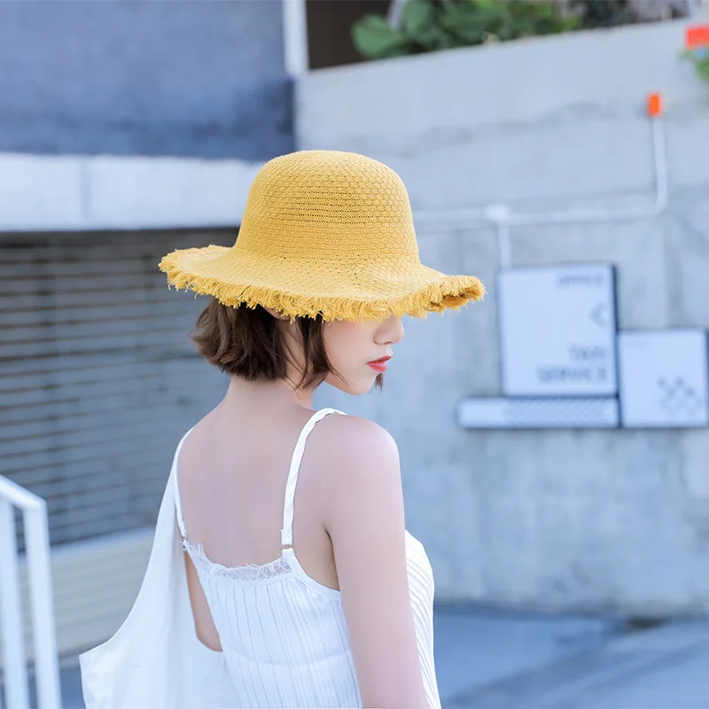 Новая мода пляжная шляпа от солнца Sunhat Новый 2019 однотонные кисточки летняя соломенная шляпа Корейский Для женщин версии прилив