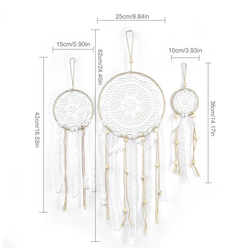 3 unids/set atrapasueños hechos a mano estilo indio tejido pared colgante decoración blanco atrapasueños boda fiesta colgante Decoración 3 unids/set atrapasueños hechos a mano estilo indio tejido pared colgante decoración blanco atrapasueños boda fiesta colgante Decoración