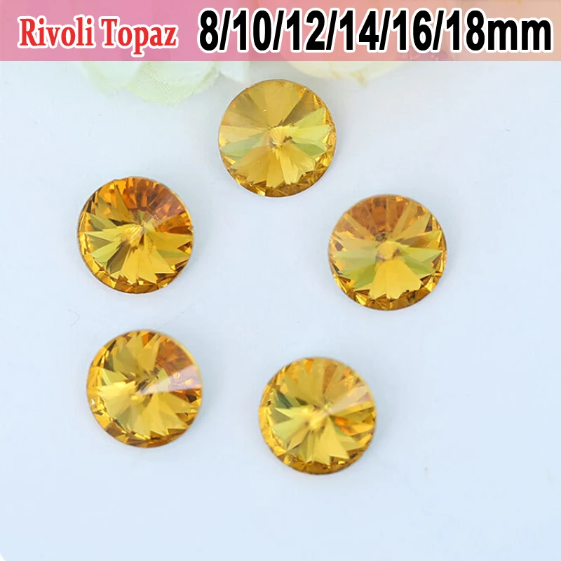 Rivoli Glass Glitter Strass Topaz Bling Pointback Glue On Rhinestones 10mm 50pcs For Shoes Decorations | Дом и сад