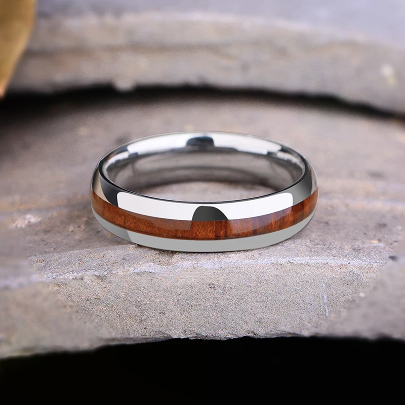 2018 New Arrival High Polished 5mm Width Tungsten Wedding Rings Inlay Koa Wood for Man Woman Dome Band Can Engraving Size 4-11