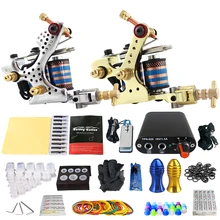 Полный комплект татуировки 2 электромагнитные машинки для татуажа мощность татуировки начинающих комплекты зажимов Перманентный макияж