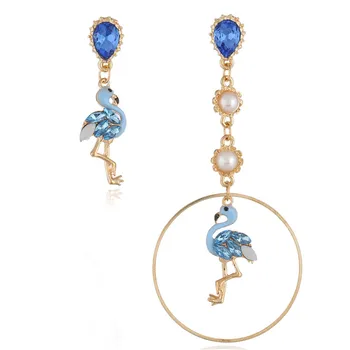 

CRLEY Cute Animal Flamingo Drop Earrings for Women Different Teardrop Blue Rhinestone Pearl Round Circle Dangle Earrings