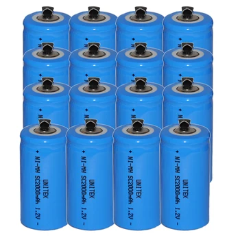 

16PCS Sub C SC 1.2V rechargeable battery 2000mah ni-mh nimh cell with welding legs pins tab for vacuum cleaner electric drill