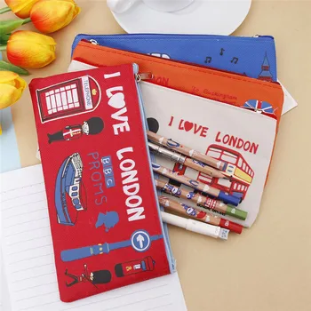 

4 Colors London Style Pencil Case Zipper Canvas Pen Bag Cosmetic Makeup Bag School Supplies Student Stationery Storage Organizer