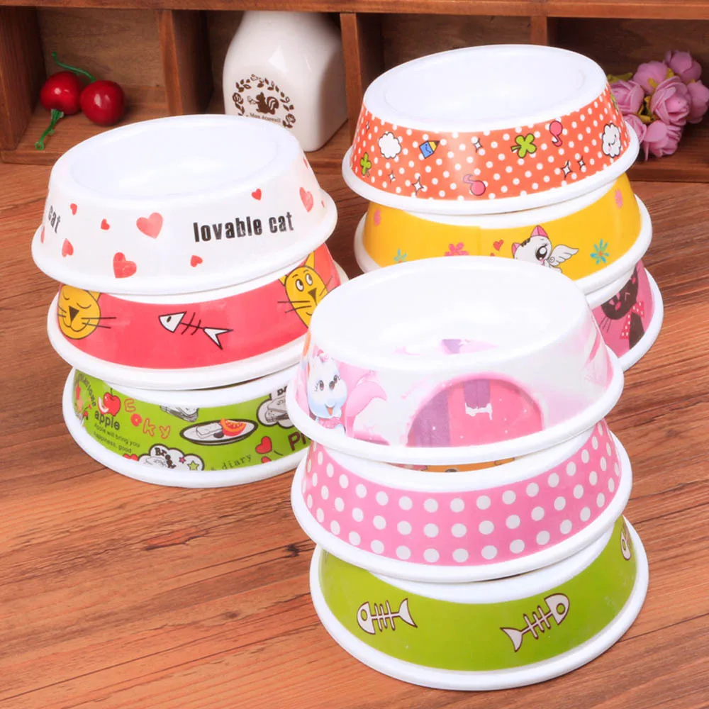 5pcs/lot 14*9*4cm Colorful Melamine Bowls For Cat Plastic Round Pet