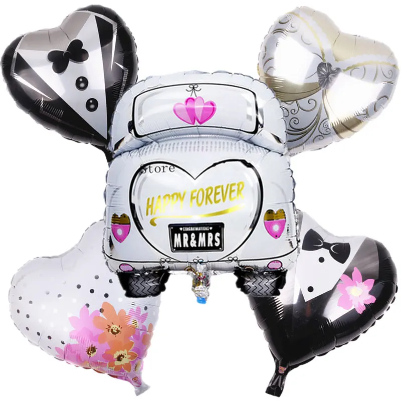 

TSZWJ X-170 New 5pcs/lot Wedding Car Bride and Groom Modeling Aluminum Balloons Valentine's Day Decoration Balloons Self Sealing