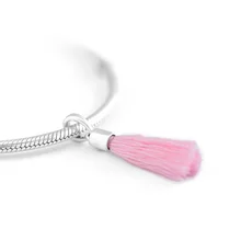 Подходит к оригинальному браслету Argent Charm 925 пробы Серебряный ярко-розовый тканевый кисточек Подвески бусины для изготовления ювелирных изделий Berloques
