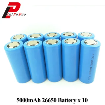 

26650 Battery Li-ion Rechargeable Batteria 3.7V 5000mAh For Torch Flashlight Electronic Cigarette 10 Pieces Included