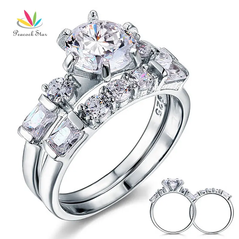 Peacock Star Vintage Style 2 Ct Solid Sterling 925 Silver 2 Pcs