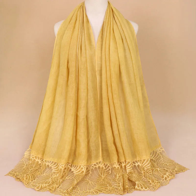 Высококачественный Элегантный женский хлопковый шарф с цветочной вышивкой, кружевной Шелковый шарф для свадебной вечеринки, мусульманские хиджабы, шарфы YS431