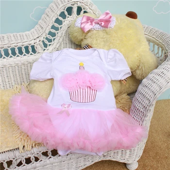 

2PCs per Set Infant Lace Romper Pink Ruffle Trim Cupcake Birthday Baby Girls Tutu Dress Headband for 0-12months Free Shipping