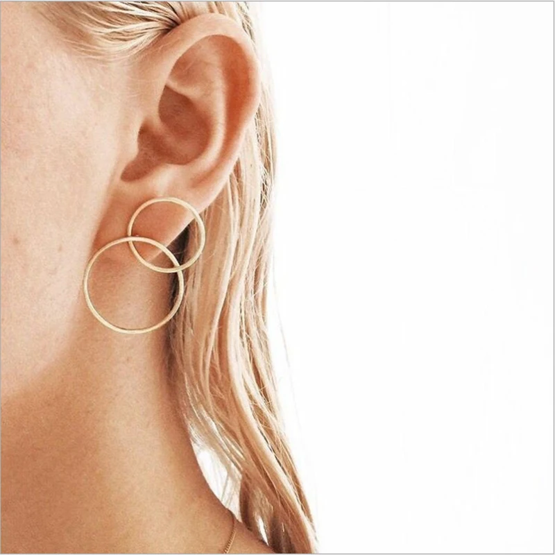

Simple Double Round Drop Earring for Women Party Fashion Hollow Hoop Circles Dangle Earrings Gold Color ZA Brinco Jewelry