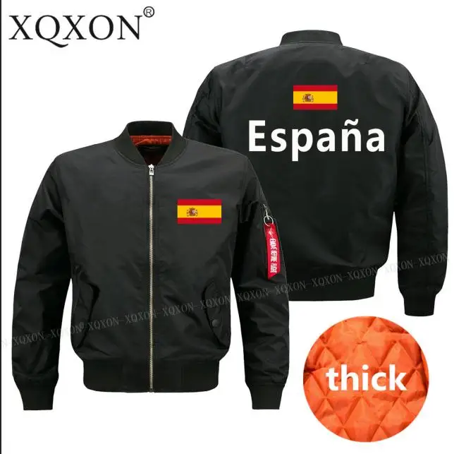 XQXON-, Испанский флаг, дизайн, Военный стиль, пилот, куртка-бомбер, модные повседневные мужские куртки, пальто, J327 - Цвет: Black thick