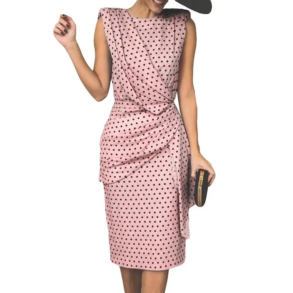

New Party Elegant Women's Summer Dress Polka Dot Pleated Sleeveless Bodycon Sexy Floral Midi Dress Backless Casual Slim dress