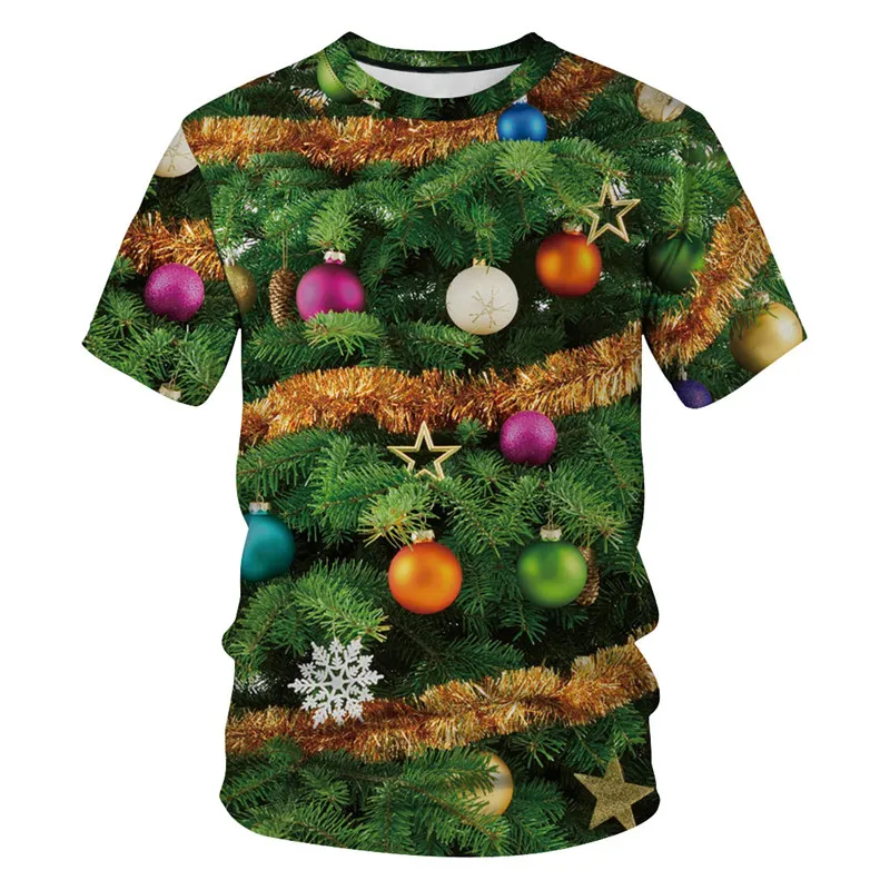 

YX Girl New Fashion Womens Men Christmas T shirt Funny Christmas Tree Bell 3d Printed Tshirt Male/Female Tees Tops Santa T-shirt