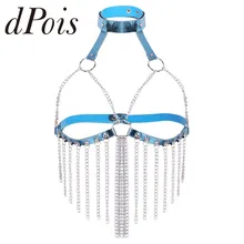 Женский бар Dazzle цвет ПВХ Холтер шеи без бретелек Регулируемый панк готический грудь бюст портупея пояс с металлической цепочкой кисточкой