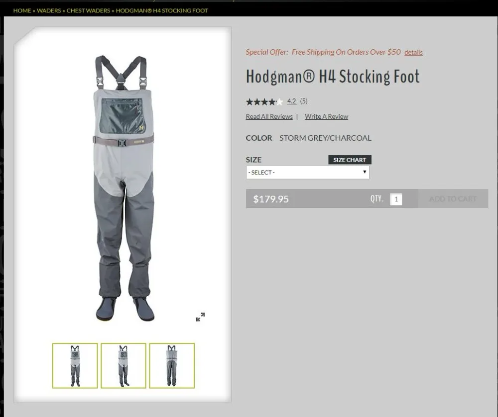 Вейдерсы HODGMAN H4 Stockingfoot Storm Grey Charcoal для горной рыбалки - Цвет: GRAY