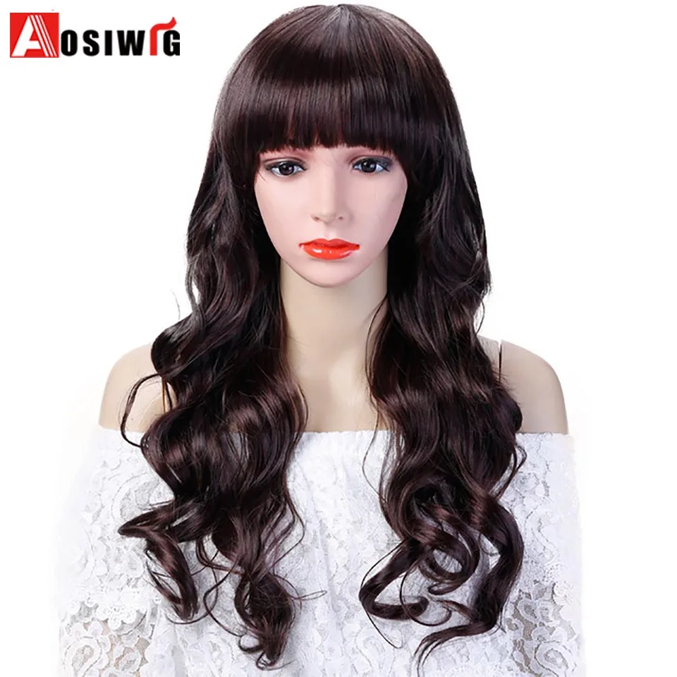 Synthetic Hair Long Wavy Wig With Bangs Costume Halloween Party Heat