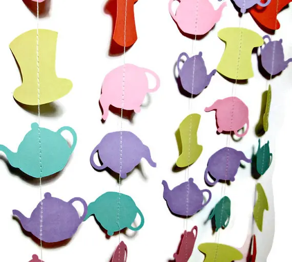

Mad Hatter, Alice in Wonderland, Tea Party Garland, Tea Kettle and Mad Hatter Garland, Photo Backdrop, Photo Prop