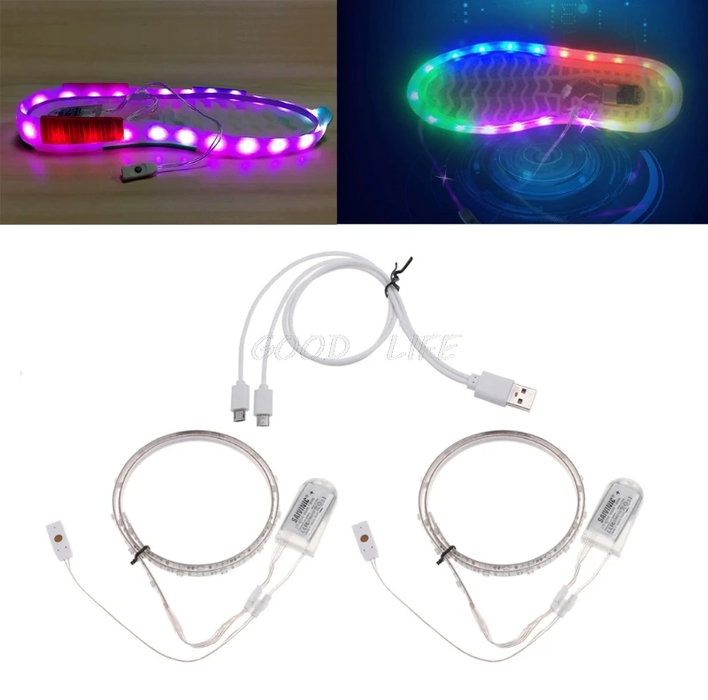 

Led Strip Light 1 Pair 65CMX2 RGB SMD3528 Waterproof Flexible LED Strip Lights USB Strip Glowing Colored Lighting Shoe