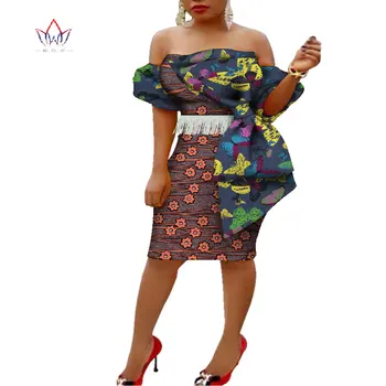 

Summer Africa Fashion Dress for Women Dresses Bazin Riche Wax Print Fabric Party Dresses Sexy Strapless Dress For Girls WY4383