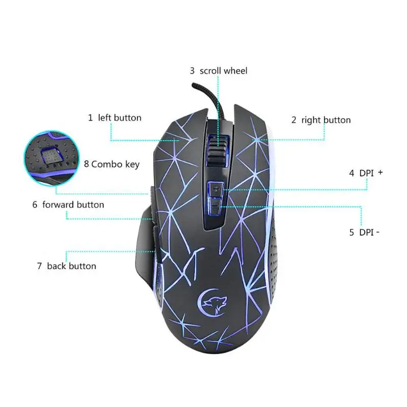  G816 Gaming Mouse Usb Wired Optical Game Mouse 3200 Dpi Adjustable 9 Buttons Backlight Mice For Pub