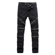 Новое Прибытие Высокого Качества Черный Мотоцикл Denim Байкер Джинсы Мужчин Тощий 2016 Тонкий Эластичный Джинсы Хип-Хоп Омывается Бесплатная Доставка