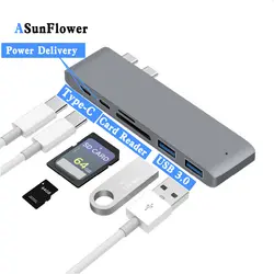 USB HUB type-C порты и разъёмы к USB 3,0 для MacBook Pro 2016/2017/2018 разделительная карта Reader PD 2,0 зарядки конвертер Dual USB C порты и разъёмы концентратора