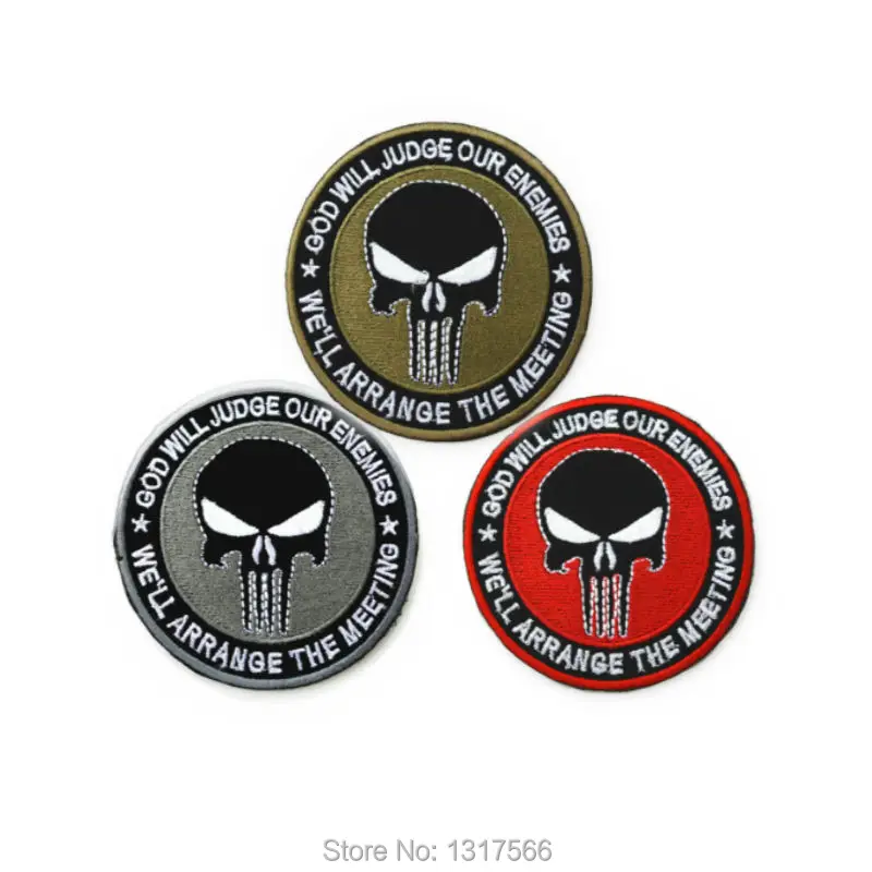 

SKULL GOD WILL JUDGE OUR ENEMIES Embroidery Patch Embroidered Patches Badge Military Tactical Clothing Bag Cap Badges Armband