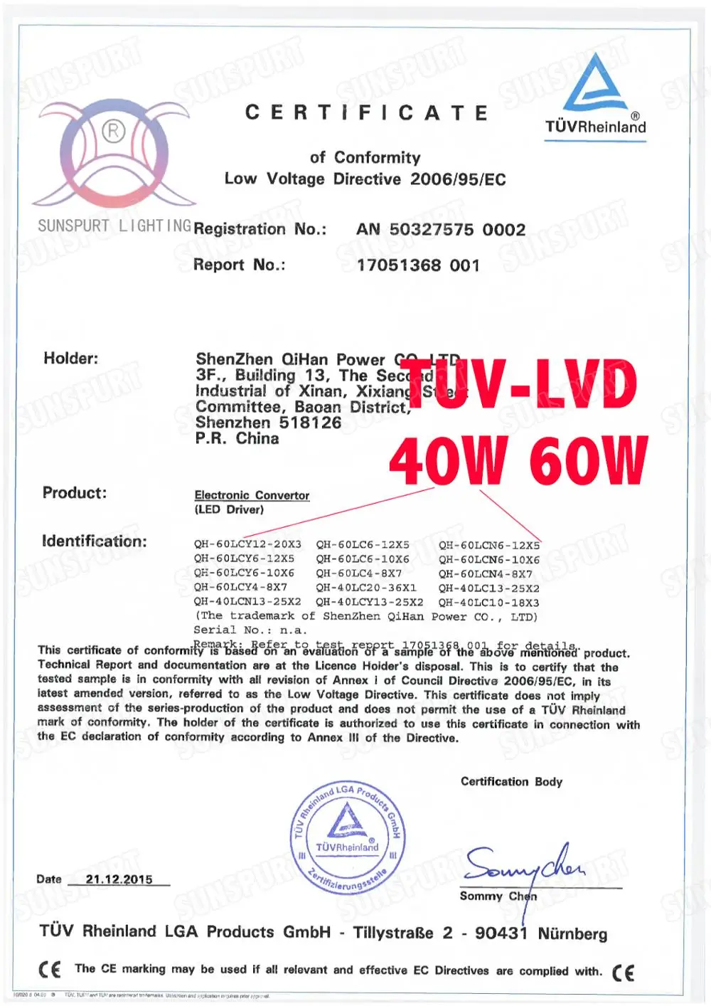 lc40w 60w TUV-LVD Cert