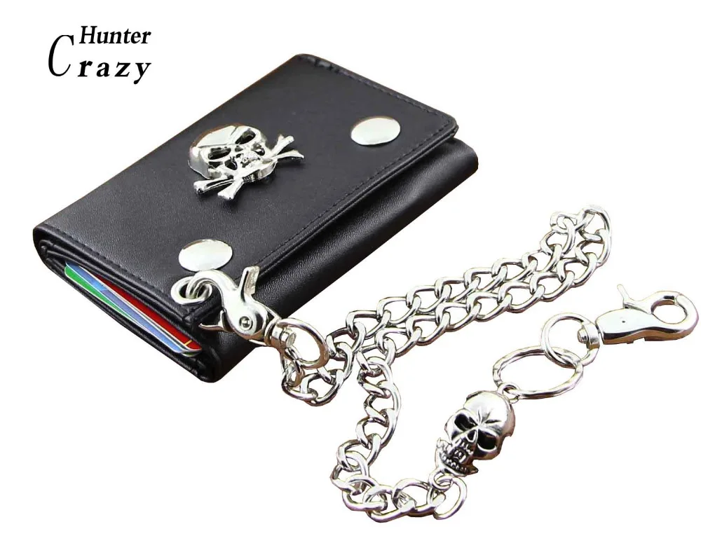 

Mens Genuine Leather Motorcycle Trucker Biker Wallet With Skull Pants Chain WS02