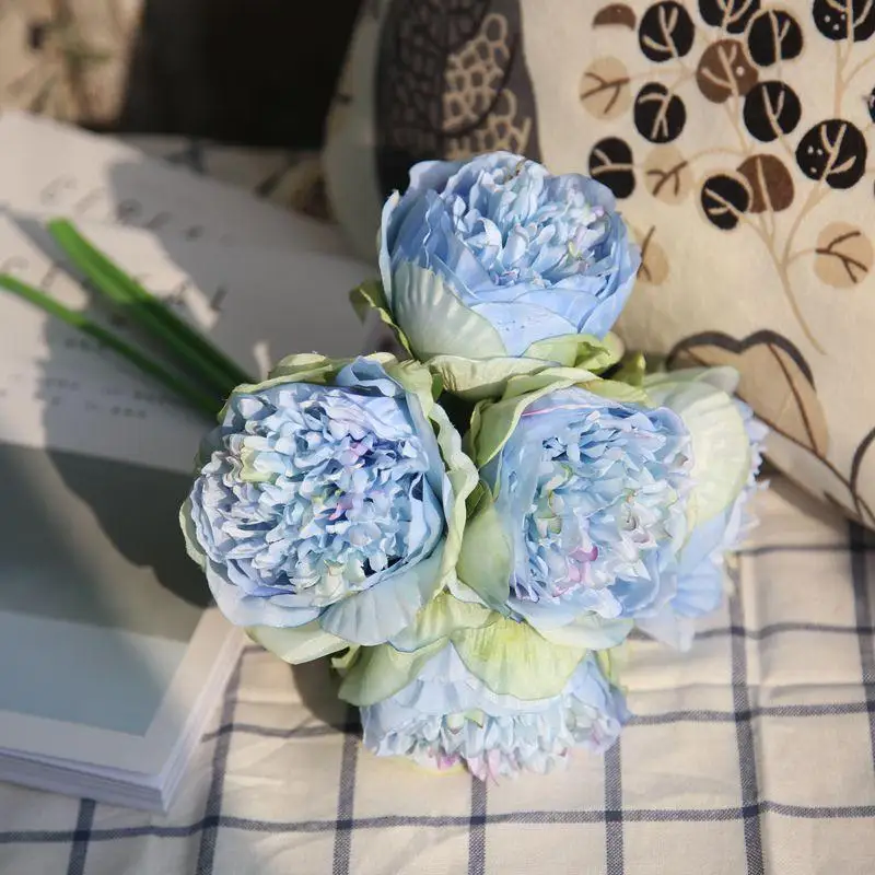 5 голов 33 см Искусственный Пион Шелковый цветок свадебный букет офисное украшение домашний декор искусственные цветы для свадьбы День Рождения Вечеринка - Цвет: blue