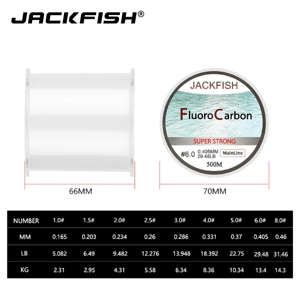 JACKFISH HOT SALE 500M Fluorocarbon Fishing Line 5-32LB test Carbon Fiber Leader Line 0.165-0.46mm fly fishing line pesca JACKFISH HOT SALE 500M Fluorocarbon Fishing Line 5-32LB test Carbon Fiber Leader Line 0.165-0.46mm fly fishing line pesca