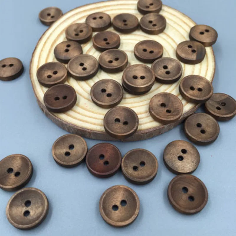 

DIY 200PCs Wooden Buttons Sewing 2 Holes Round Brown 13mm Dia Clothing accessories