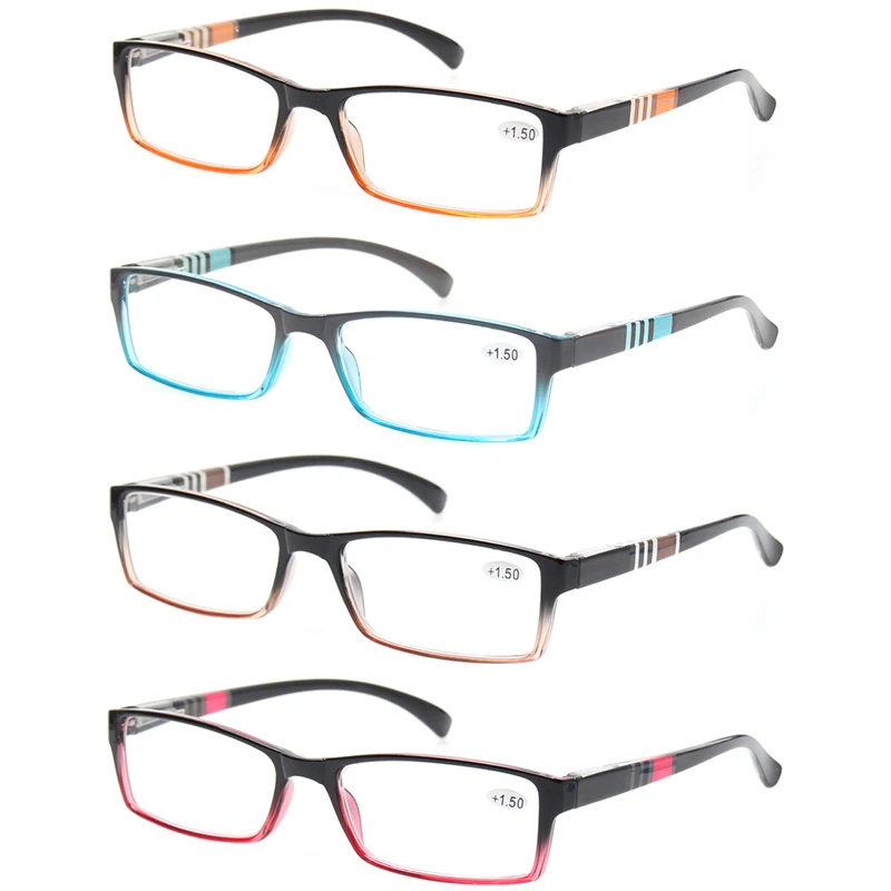 

Henotin 4 pack Fashion Reading Glasses Men and Women spring hinge Lightweight Rectangular frames quality readers 0.5 1.75 2.0
