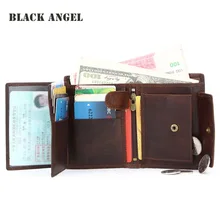 High Quality Vintage Genuine Leather Men Wallets Cowhide Trifold Zipper Wallet Short Vertical Design Purse Card
