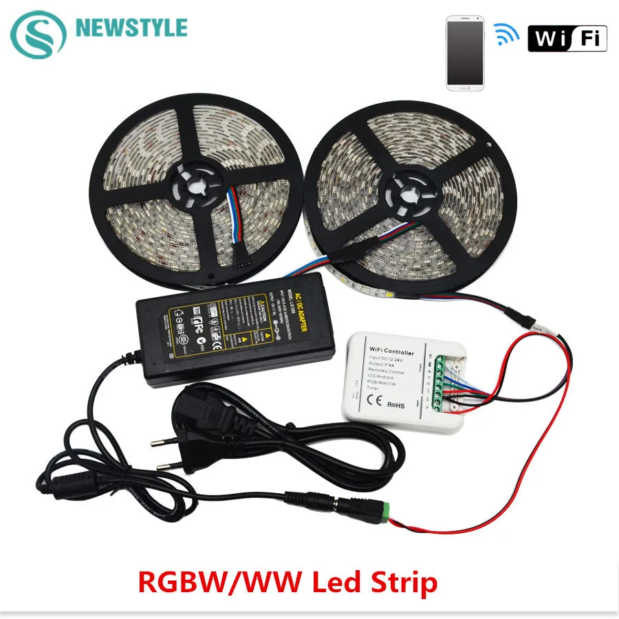 5 м 10 RGBW/WW Светодиодная лента 5050 DC12V лампа IP20 IP65 Водонепроницаемый + WIFI контроллер