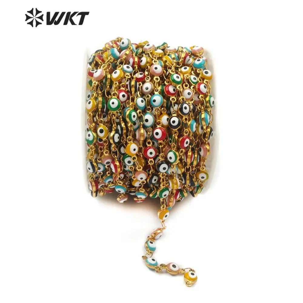 

WT-RBC102 WKT Multi Colors Random Bead stainless steel evil eye chain in IPG plated Rosary Chain For Women Stylish Jewelry