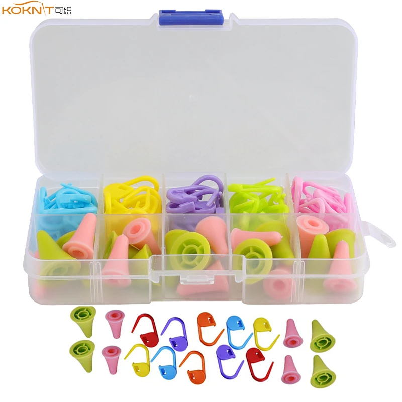 

KOKNIT 60pcs Knitting Crochet Locking Stitch Markers Mix Color 20pcs 2 Size Knitting Needles Point Protectors/ Stoppers DIY Tool