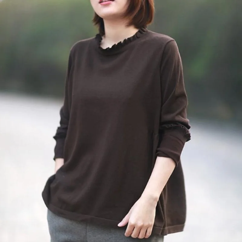 

Mferlier Women Winter Sweater Ruffles O Neck Long Sleeve Pullovers Loose Casual Solid 2018 New Ladies Sweaters
