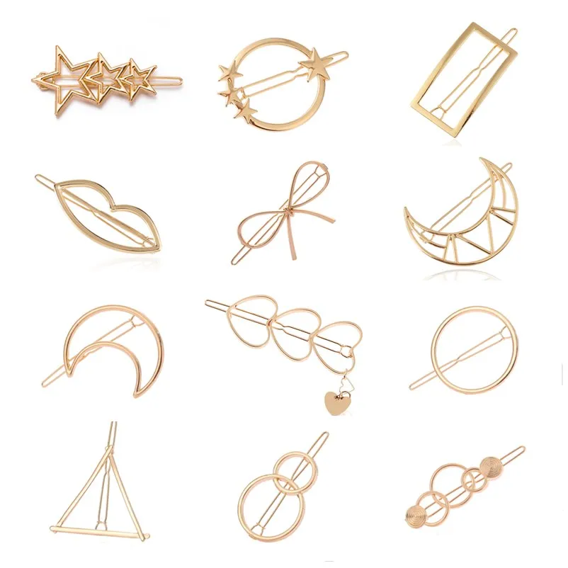 

Girls Triangle Moon Hairpins Hair Clips Hairgrip Hair Accessories Lip Round Barrettes Jewelry Women Hair Pins Head Accessories